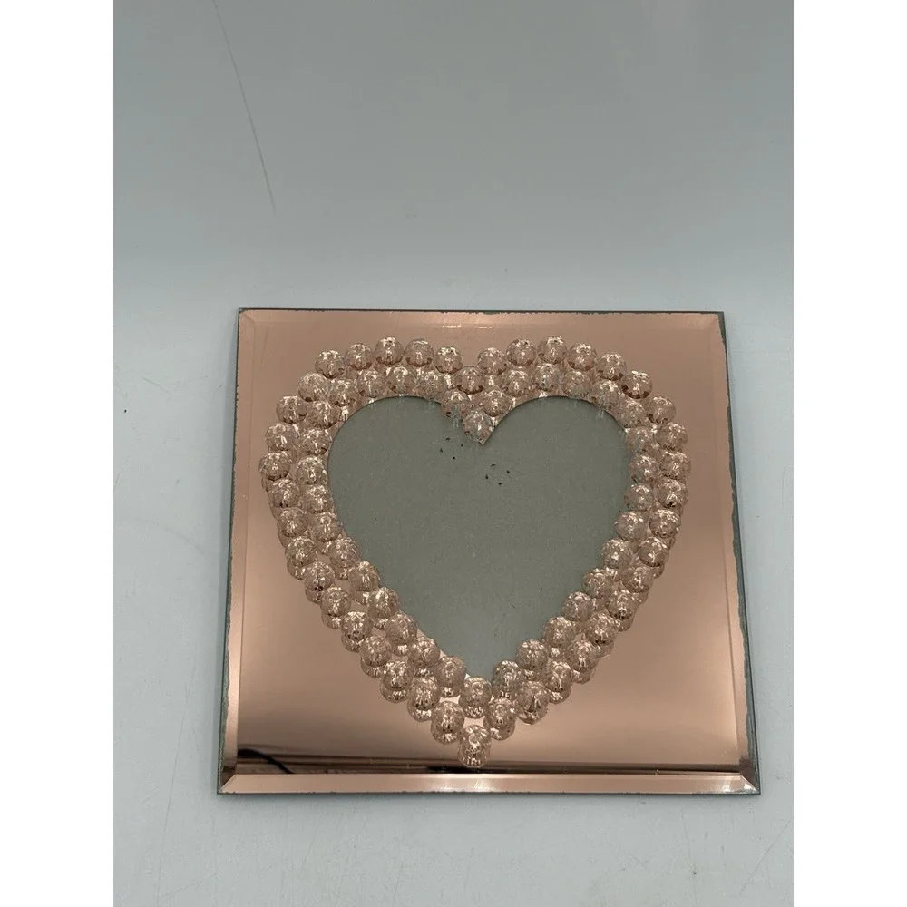 Nanette Lepore Rose Gold Mirrored Heart‎ Frame Clear Beads Valentine Decor